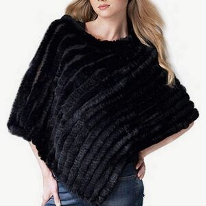 Real Rabbit Fur Poncho Cape Shawl
